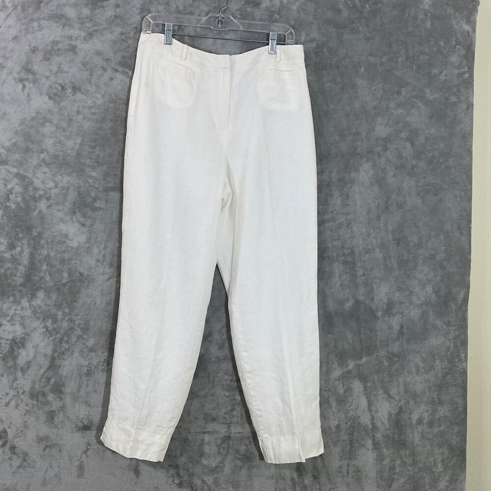 TALBOTS Trouser Pants Irish Linen women’s 12 White Straight Leg Lined Resort